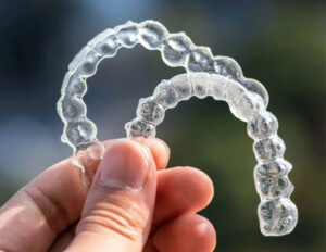 two pairs of Invisalign® held in the sun